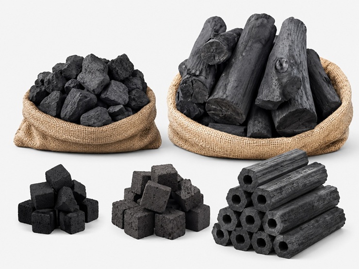 different types of charcoal placed together