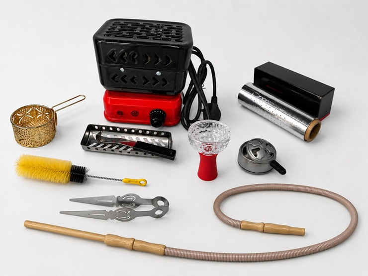 different shisha accessories placed together 